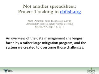 Not another spreadsheet: Project Tracking in cbfish