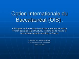 Option Internationale du Baccalauréat (OIB) ‏ .