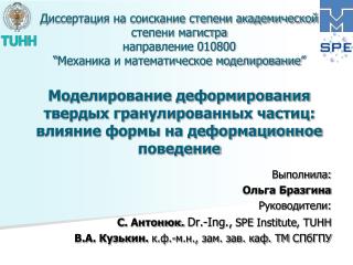 Выполнила: Ольга Бразгина Руководители: С. Антонюк. Dr.- Ing . , SPE Institute , TUHH