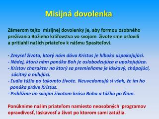 Misijná dovolenka