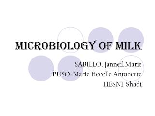 Microbiology of Milk