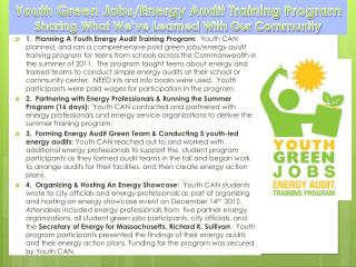 Youth Green Jobs/Energy Audit Training Program Sharing What We’ve Learned With Our Community