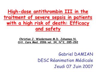 Gabriel DAMIAN DESC Réanimation Médicale Jeudi 07 Juin 2007