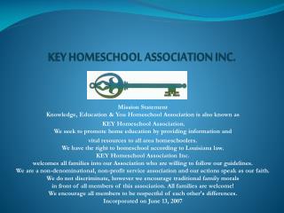 KEY HOMESCHOOL ASSOCIATION INC.