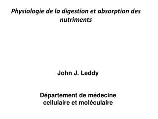 Physiologie de la digestion et absorption des nutriments