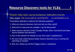 Resource Discovery tools for VLEs 1