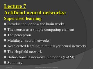 Lecture 7 Artificial neural networks: Supervised learning
