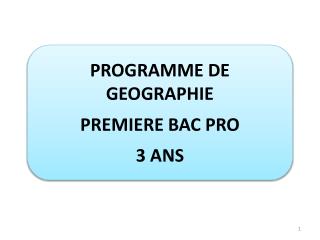 PROGRAMME DE GEOGRAPHIE PREMIERE BAC PRO 3 ANS