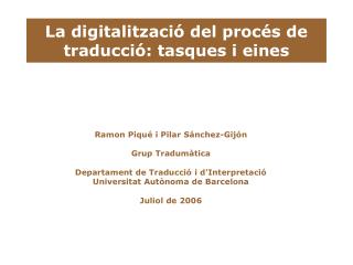 La digitalització del procés de traducció: tasques i eines