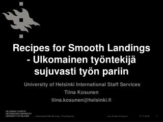 Recipes for Smooth Landings - Ulkomainen työntekijä sujuvasti työn pariin