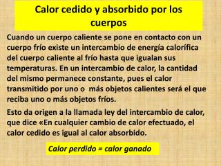 Calor cedido y absorbido por los cuerpos