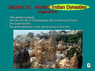 Section IV: Ancient Indian Dynasties (Pages 65-69)