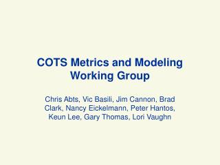 COTS Metrics and Modeling Working Group
