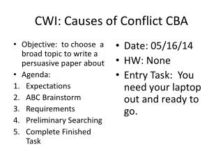 CWI: Causes of Conflict CBA