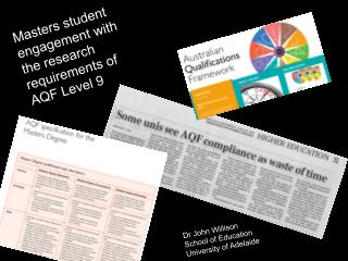 Masters student engagement with the research requirements of AQF Level 9