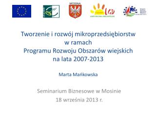 Seminarium Biznesowe w Mosinie 18 września 2013 r.