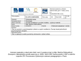 Sociální stratifikace a sociální mobilita