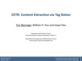 CETR: Content Extraction via Tag Ratios