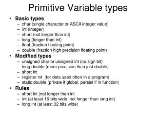 Primitive Variable types