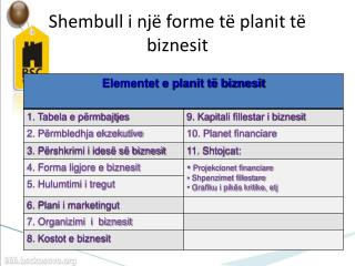 Shembull i një forme të planit të biznesit