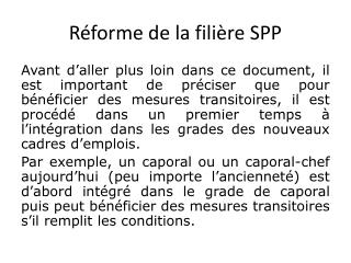 Réforme de la filière SPP