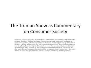 The Truman Show as Commentary on Consumer Society