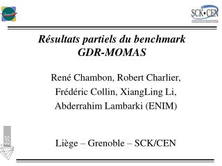 Résultats partiels du benchmark GDR-MOMAS