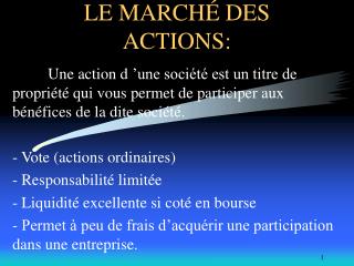 LE MARCHÉ DES ACTIONS: