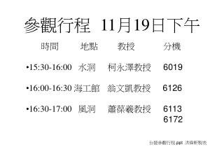 參觀行程 11 月 19 日下午