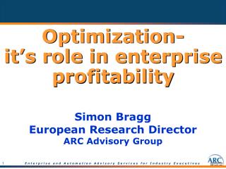 Optimization- it’s role in enterprise profitability