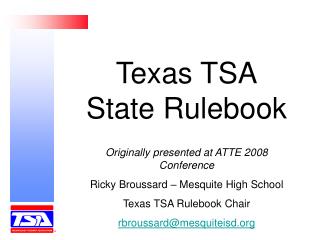 Texas TSA State Rulebook