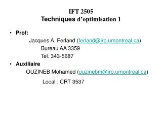 IFT 2505 Techniques d’optimisation 1