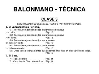 BALONMANO - TÉCNICA