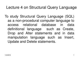 Lecture 4 on Structural Query Language