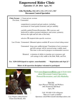 Empowered Rider Clinic September 27, 28 2014 Apex, NC