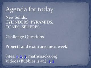 Agenda for today