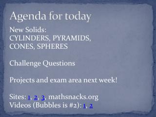 Agenda for today