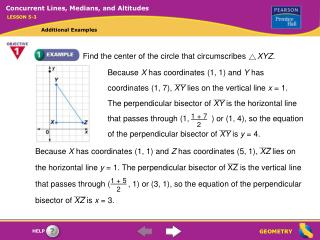 Find the center of the circle that circumscribes XYZ .