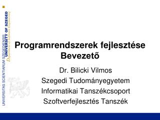 Programrendszerek fejlesztése Bevezető