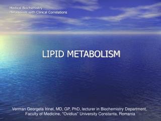 Medical Biochemistry Metabolism with Clinical Correlations