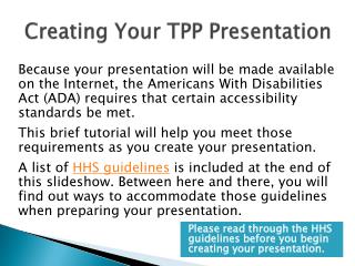 Creating Your TPP Presentation