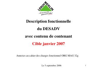 Description fonctionnelle du DESADV avec contenu de contenant Cible janvier 2007