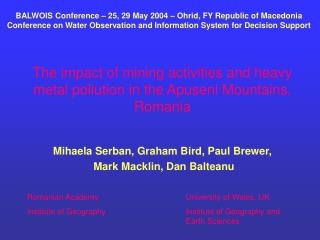 The impact of mining activities and heavy metal pollution in the Apuseni Mountains, Romania