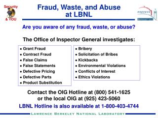 Fraud, Waste, and Abuse at LBNL