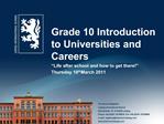 Grade 10 Introduction to Universities and Careers