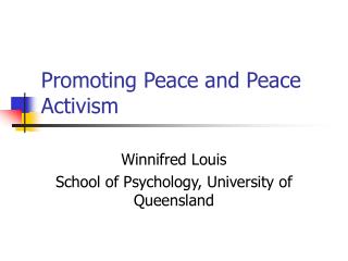 Promoting Peace and Peace Activism