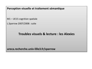 Perception visuelle et traitement sémantique M1 – UE15 cognition spatiale