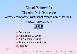 Background Functions of GP/DRR 2007 session - format Procedures for participation Outputs