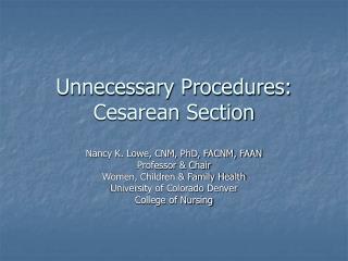 Unnecessary Procedures: Cesarean Section