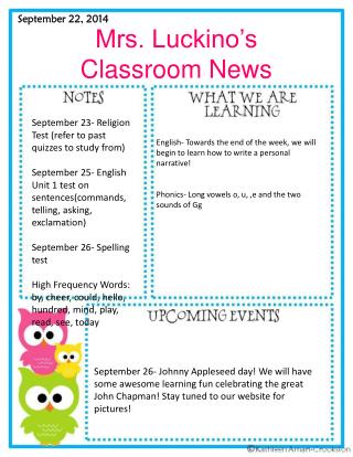 Mrs. Luckino’s Classroom News